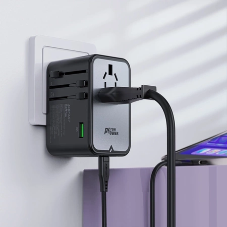 Acefast Z1 GaN 75W PD Reiseladeadapter 3x USB-C 2x USB-A - Schwarz