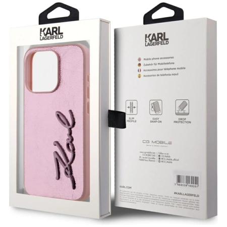 Etui Karl Lagerfeld Wrinkled Metal Signature na iPhone 15 Pro - różowe