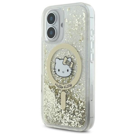 Original Handyhülle IPHONE 16 Hello Kitty Hardcase Liquid Glitter Fever MagSafe (HKHMP16SLGDIH) Gold und Weiß