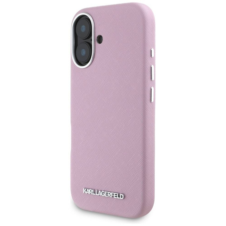 Original Case IPHONE 16 Karl Lagerfeld Saffiano Full Wrapped Elongated Metal Logo MagSafe pink