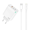 JELLICO wall charger C79 GaN PD 65W 2xUSB-C + 1xUSB QC3.0 + cable USB-C - Lightning White