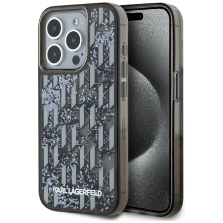 Karl Lagerfeld Liquide Glitter Monogram Gradient iPhone 15 Pro Max Hülle - Schwarz