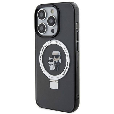 Karl Lagerfeld KLHMP15LHMRSKCK iPhone 15 Pro 6,1&quot; schwarz/schwarz Hardcase Ringständer Karl&amp;Choupette MagSafe