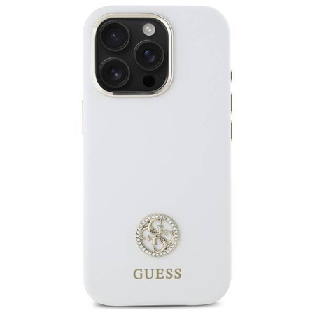 Original Case IPHONE 16 PRO Guess Hardcase Silicone Logo Strass 4G (GUHCP16LM4DGPH) white