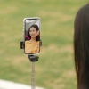 Selfie stick WHS1Y telescopic tripod 1m with phone holder - black