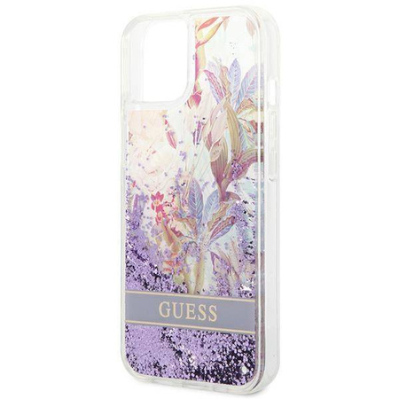 Case IPHONE 14 PLUS Guess Hardcase Flower Liquid Glitter purple