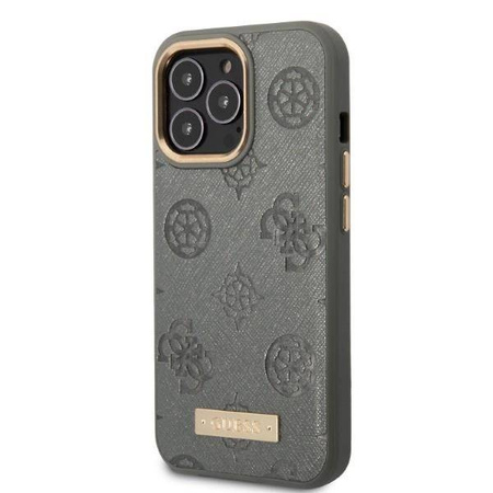 Guess Peony Logo Plate MagSafe - Etui iPhone 13 Pro Max (szary)