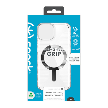 Speck Gemshell Grip + MagSafe - Etui do iPhone 15 / iPhone 14 / iPhone 13 (Clear / Chrome Finish)