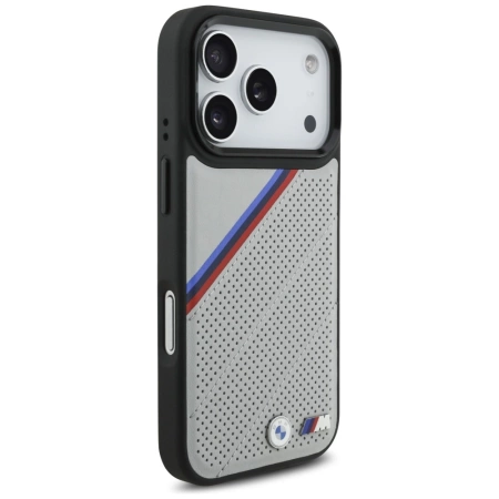 BMW M Tricolor Metal Logo MagSafe Case für iPhone 17 Pro – Grau