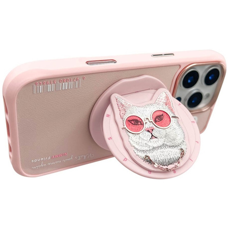 Etui Nimmy Glasses Cool Cat MagSafe do    iPhone 16 Pro różowy