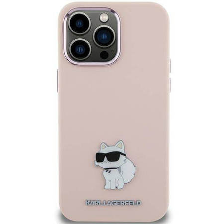 Etui Karl Lagerfeld Silicone Choupette Metal Pin na iPhone 15 Plus / 14 Plus - różowe