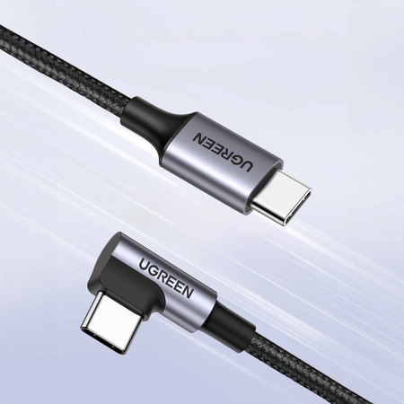 Ugreen US255 USB-C auf abgewinkeltes USB 2.0 CM/M Rundkabel Aluminiumgehäuse vernickelt 0,5 m Grau Schwarz