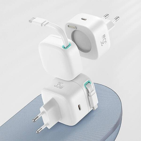 USAMS Ład. siec. 1xUSB-C ze zwijanym kablem USB-C (only head) PD+QC 35W Gan Fast Charging biały/white XMF Series CC202TC02 (US-CC202)