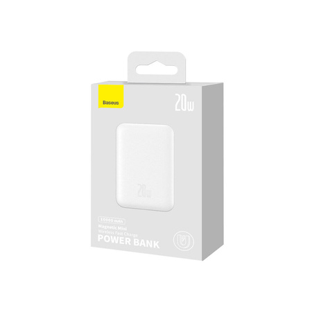 Baseus Magnetic Mini Power Bank with MagSafe 15W / PD Quick Charge QC 20W 10000mAh White (Overseas Edition) + Xiaobai Series USB-C Cable - USB-C 60W 3A 0.5m White