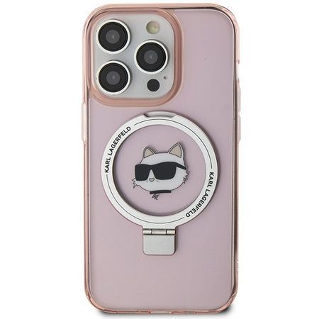 Karl Lagerfeld KLHMP15LHMRSCHP iPhone 15 Pro 6,1" rosa/rosa Hardcase Ringständer Choupette Head MagSafe