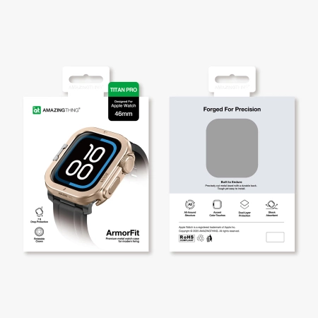 AmazingThing Titan Pro Metallgehäuse für Apple Watch 11 46 mm, Aluminium, Gold