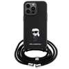 Karl Lagerfeld Crossbody Saffiano Monogram Metal Pin Karl &amp; Choupette Case for iPhone 15 Pro Max - Black