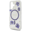 Original Case IPHONE 16 Guess Hardcase Resin Flowers Glitter MagSafe purple