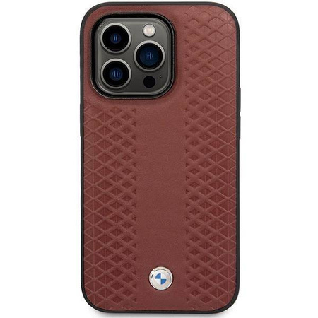 Original Case IPHONE 14 PRO MAX BMW Leather Diamond Pattern (BMHCP14X22RFGR) burgundy