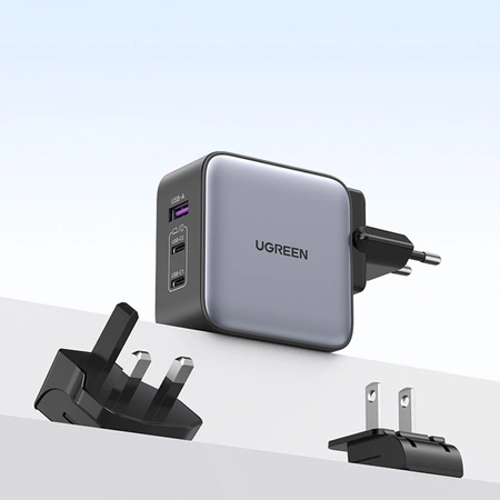 Ugreen szybka ładowarka sieciowa GaN USB / 2xUSB C 65W adapter wtyczka EU / UK / US czarna (CD296)
