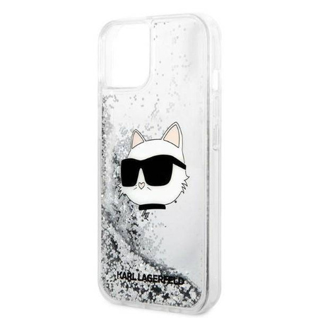 Karl Lagerfeld Liquid Glitter NFT Choupette Head - Etui iPhone 14 Plus (srebrny)