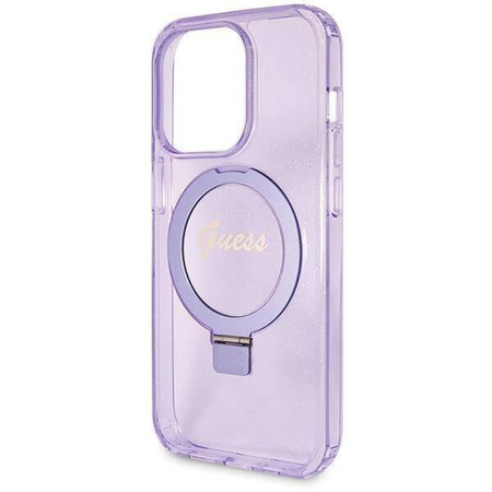 Oryginalne Etui IPHONE 13 PRO MAX Guess Hardcase Ring Stand Script Glitter MagSafe (GUHMP13XHRSGSU) fioletowe