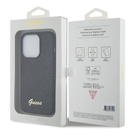 Guess Pailletten Script Metallhülle für iPhone 15 Pro – Schwarz
