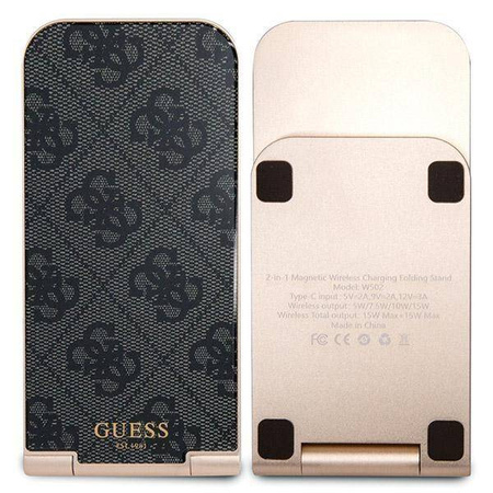 Ładowarka indukcyjna Guess 4G Pattern MagSafe składana 2w1 15W - czarna