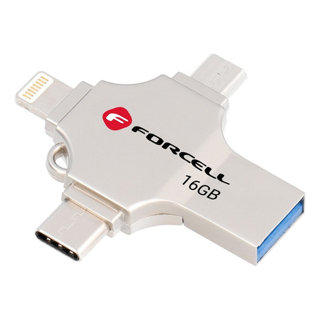 Pendrive 16GB USB 3.2 Gen 1 (USB A / USB C / Lightning / Micro USB) Forcell F-Data Metal Quad srebrny