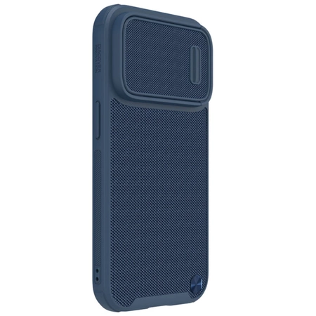 Nillkin Textured S Case für iPhone 14 Pro, gepanzerte Hülle mit Kameraabdeckung, blau