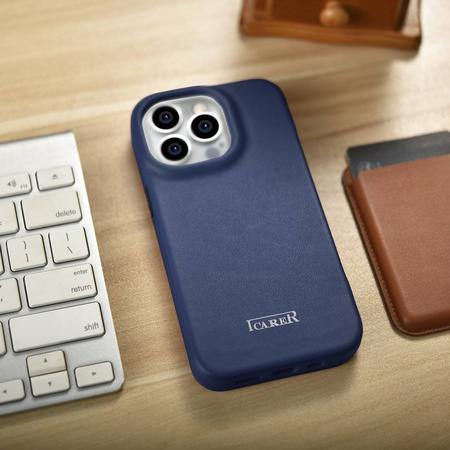 iCarer CE Premium Leather Folio Case iPhone 14 Pro Flip Magnetic MagSafe Leather Case blue (WMI14220714-BU)