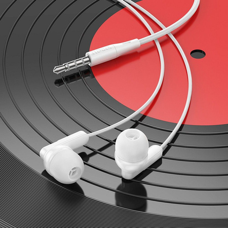 HOCO zestaw słuchawkowy / słuchawki dokanałowe Jack 3,5mm z mikrofonem M121 Bright białe