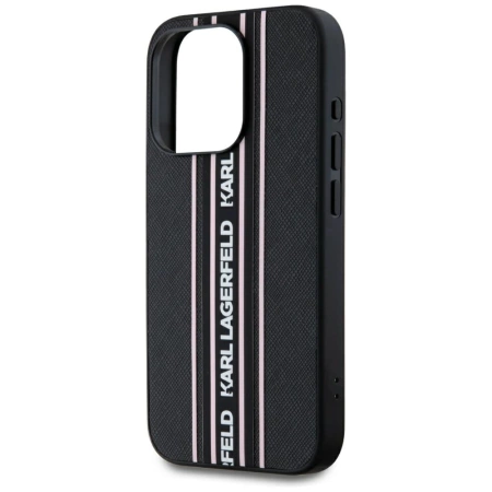 Karl Lagerfeld Saffiano Athleisure Stripes Cord iPhone 15 Pro Hülle - Rosa