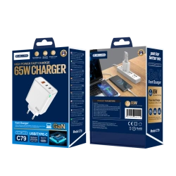JELLICO wall charger C79 GaN PD 65W 2xUSB-C + 1xUSB QC3.0 White