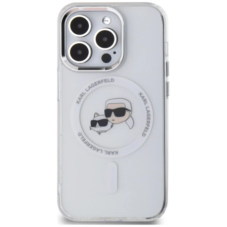 Etui Karl Lagerfeld IML Metal Karl & Choupette Head MagSafe na iPhone 14 Pro - białe