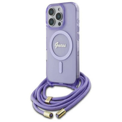 Original Handyhülle IPHONE 16 PRO MAX Guess Hardcase Crossbody Cord Script MagSafe (GUHMP16XHCTSGNSU) violett