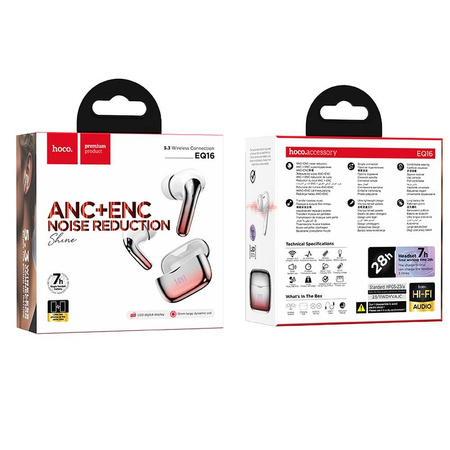 HOCO słuchawki bezprzewodowe bluetooth TWS ANC+ENC EQ16 czerowne