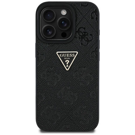 Etui IPHONE 16 PRO MAX Guess Hot Stamp 4G Pattern Triangle Metal Logo czarne