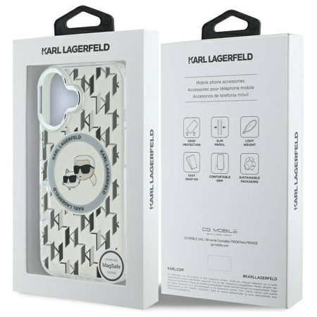 Karl Lagerfeld nakładka do iPhone 16 6,1&quot; KLHMP16SHMCKMHT przezroczysta Hardcase IML Monogram Karl&Choupette Head MagSafe