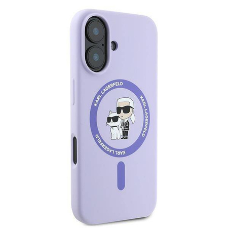 Etui Karl Lagerfeld Silicone Karl&Choupette Heads Ring MagSafe na iPhone 16 Plus - fioletowe