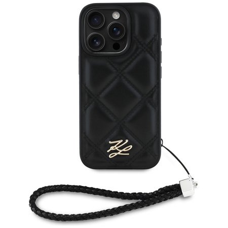 Original Case IPHONE 16 PRO MAX Karl Lagerfeld Quilted Initial Logo & Chain Strap black