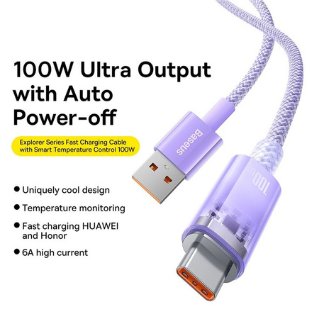 BASEUS kabel USB do Typ C Power Delivery Explorer 100W 2m fioletowy CATS010505