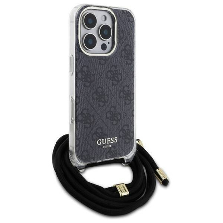 Original Case IPHONE 16 PRO Guess Hardcase Crossbody Cord 4G Print (GUHCP16LHC4SEK) black