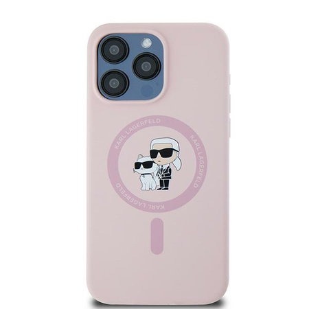 Oryginalne Etui KARL LAGERFELD hardcase Silicone Karl & Choupette MagSafe KLHMP15LSCMKCRHP do Iphone 15 Pro różowy