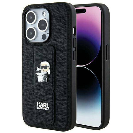Karl Lagerfeld nakładka do iPhone 14 Pro 6,1&quot; KLHCP14LGSAKCPK HC GRIPSTAND SAFFIANO KC PINS czarna