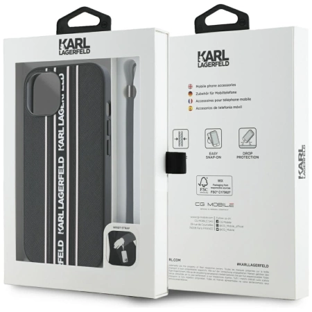 Karl Lagerfeld Saffiano Athleisure Stripes Cord iPhone 15 Hülle - Rosa