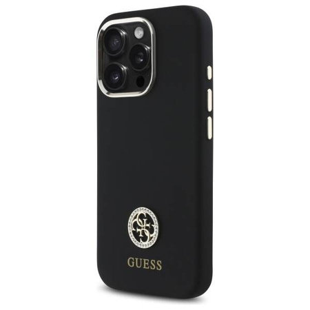 Original Case IPHONE 16 PRO Guess Hardcase Silicone Logo Strass 4G (GUHCP16LM4DGPK) black
