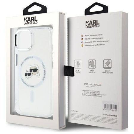 Original Case IPHONE 14 Karl Lagerfeld Hardcase IML Metal Karl&Choupette Head MagSafe (KLHMP14SHLSKCH) white