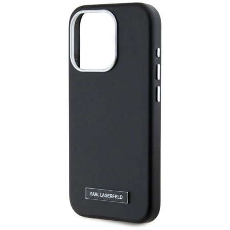 Karl Lagerfeld FW Metal Plate MagSafe iPhone 15 Pro Hülle - Schwarz