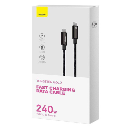 Kabel USB C - USB C 480Mb/s 240W 3m Baseus Tungsten Gold CAWJ040101 - czarny